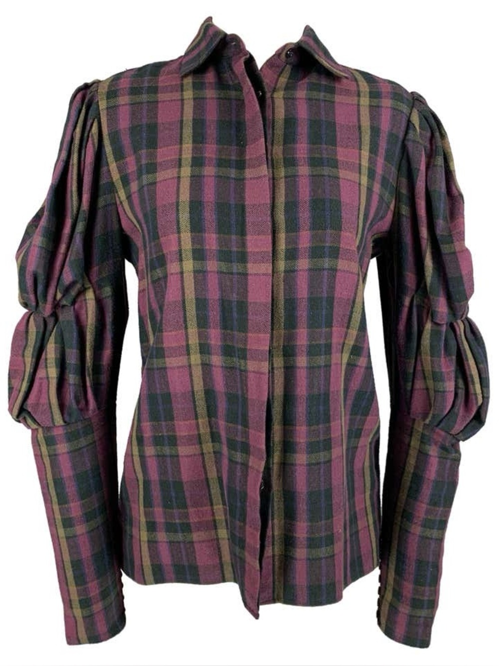 New RALPH LAUREN Size 14 Red & Green Plaid Cotton Blouse Puff Sleeves - Picture 2 of 8